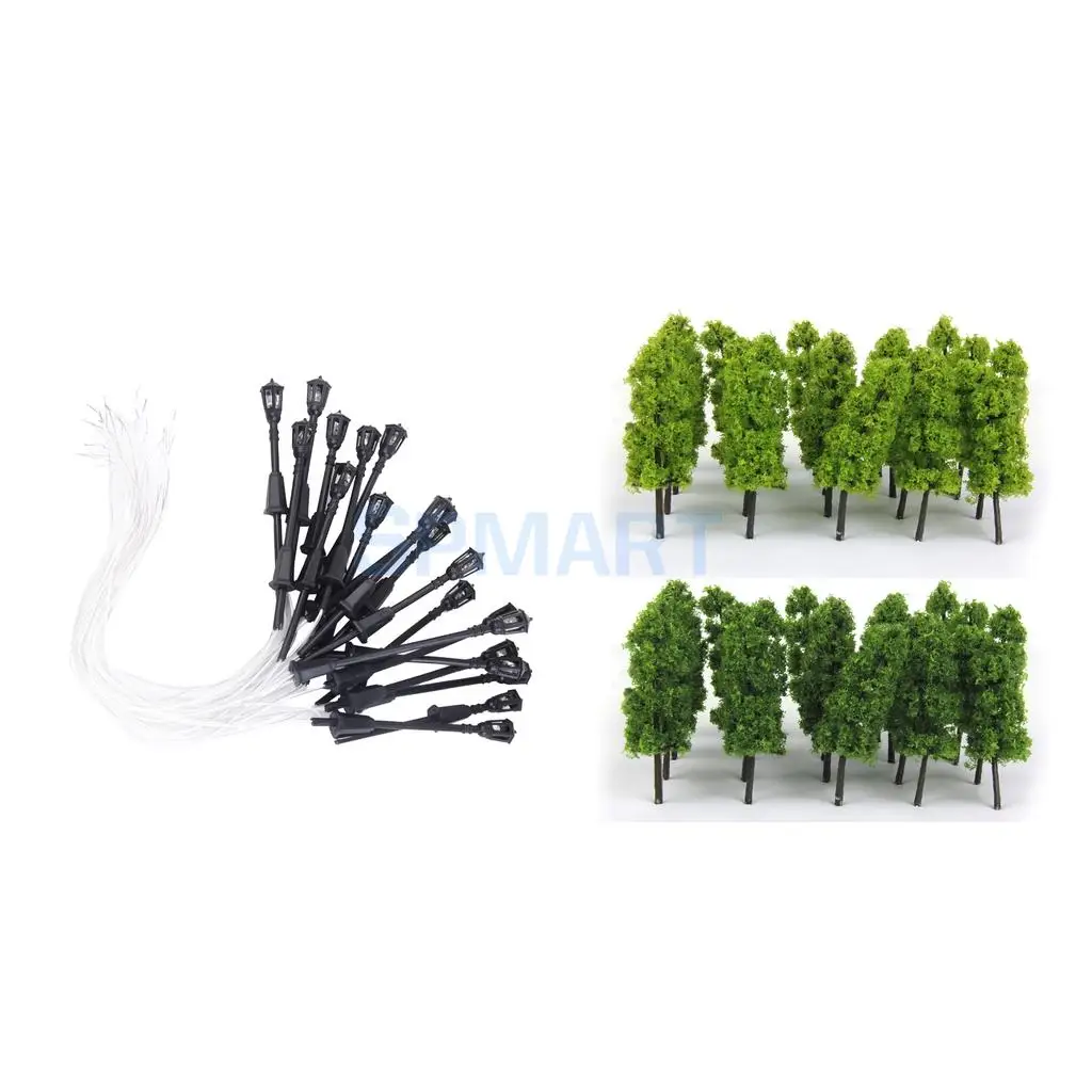 40pcs Garden Lamp Lights Model Pagoda Trees Street Diorama Scenery N Z Scale