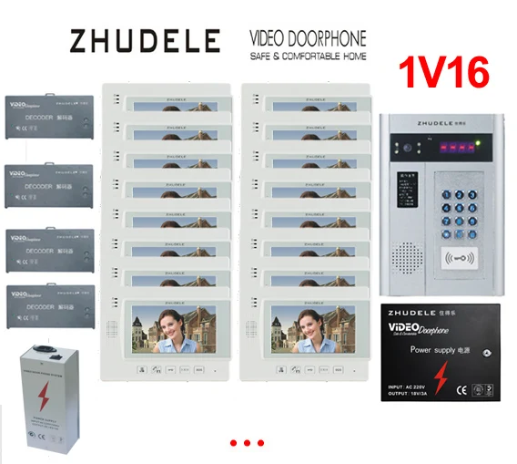 ZHUDELE Building Home security intercom system 16 Units Apartment Video ...