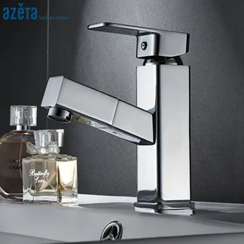 

Bathroom Modern Style Chrome Pull Out Basin Faucets Single Handle Swivel Sprayer Cold and Hot Water Basin Mixer Tap AT2306