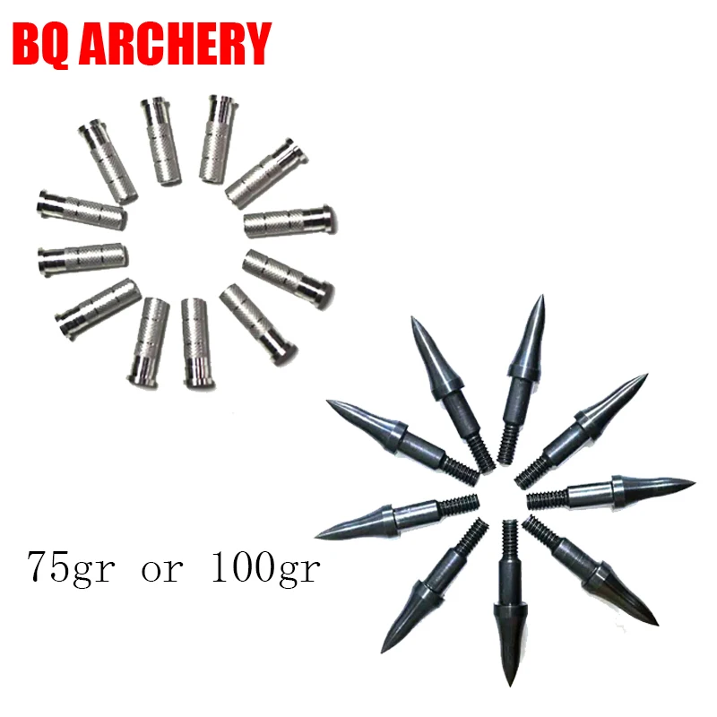 

12pcs Archery Target point tips 75gr 100gr and arrows Aliminium insert for Compound Traditional bow Hunting Shooting