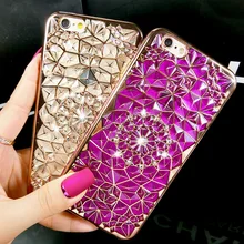 Новый Роскошный 3D Гальванических Цветы Горный Хрусталь Bling Мягкие TPU Телефон Случаях Обложка для iPhone 7 7 Плюс 5 5 Г 5S SE 6 6 Г 6 S 4.7 6 Плюс