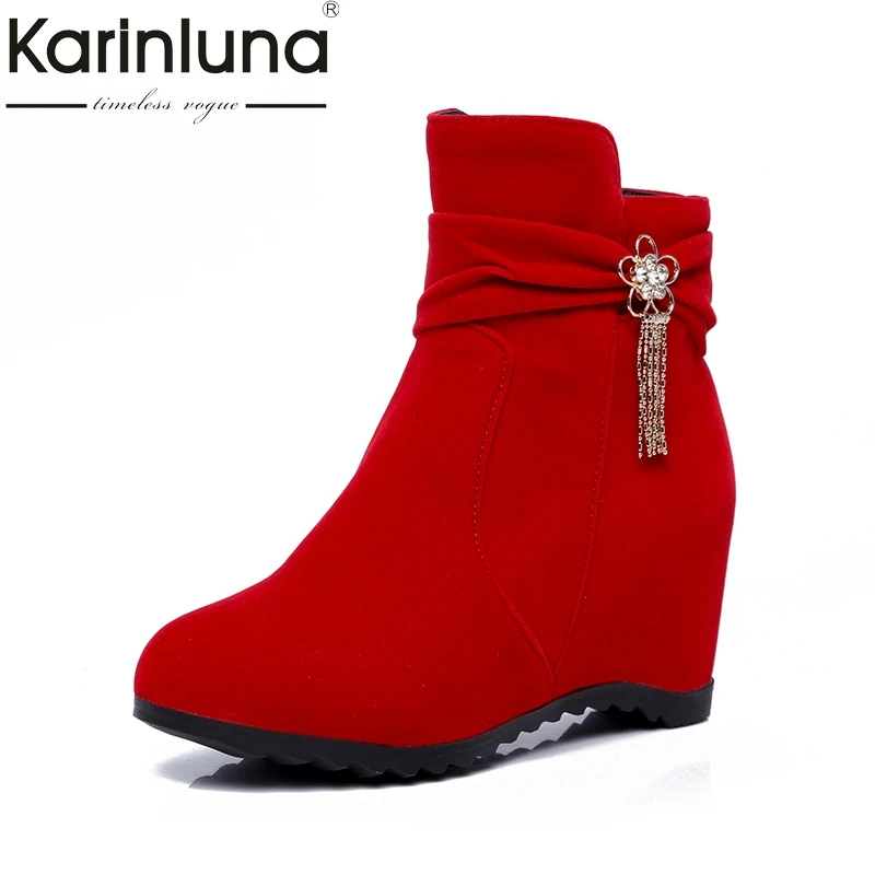

KARINLUNA Large sizes 34-43 height increasing ankle boots woman retro chains zip up autumn winter shoes women red black