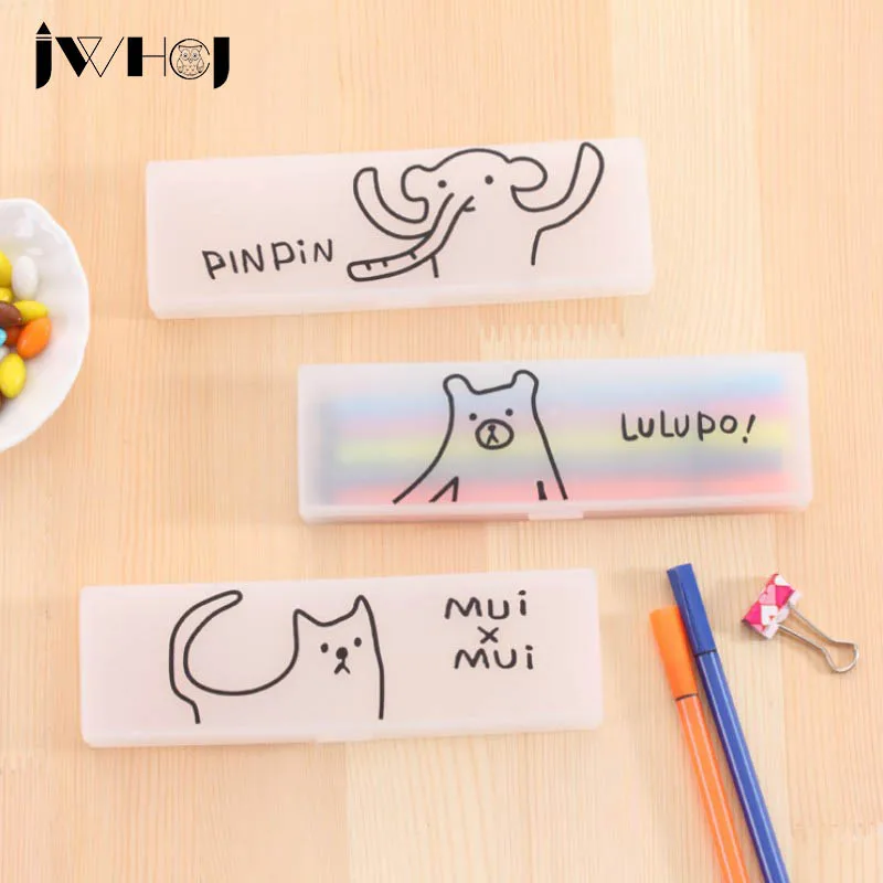 

JWHCJ 1pcs Cartoon animal bear/cat/elephant plastic pencil case box School Supplies kawaii stationery Receive case children gift
