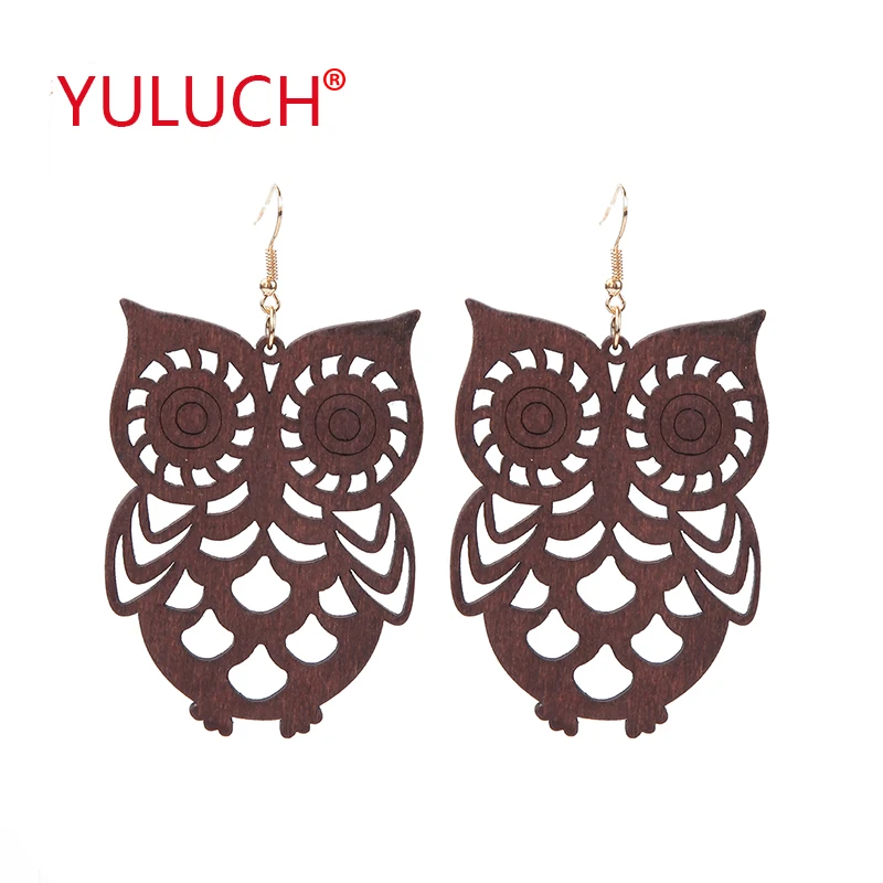 

YULUCH 2018 Popular ethnic style natural wooden owl pendant earrings for fashion African women earrings jewelry gifts