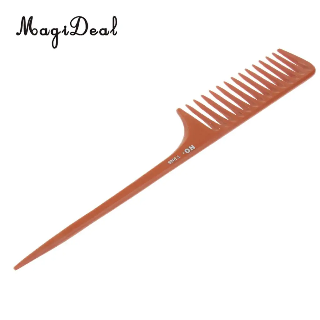 11'' Large Rat Tail Comb Wide-tooth Hair Comb with Long Handle for Hair Sectioning Teasing Detangling- Brown