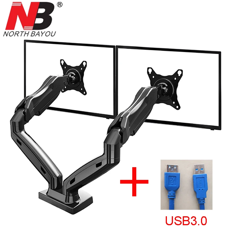 

Gas Spring 360 Degree Desktop 17"-27" Dual Monitor Holder Arm F160 with Two USB Ports 3.0 Full Motion Dual Arm Monitor Support