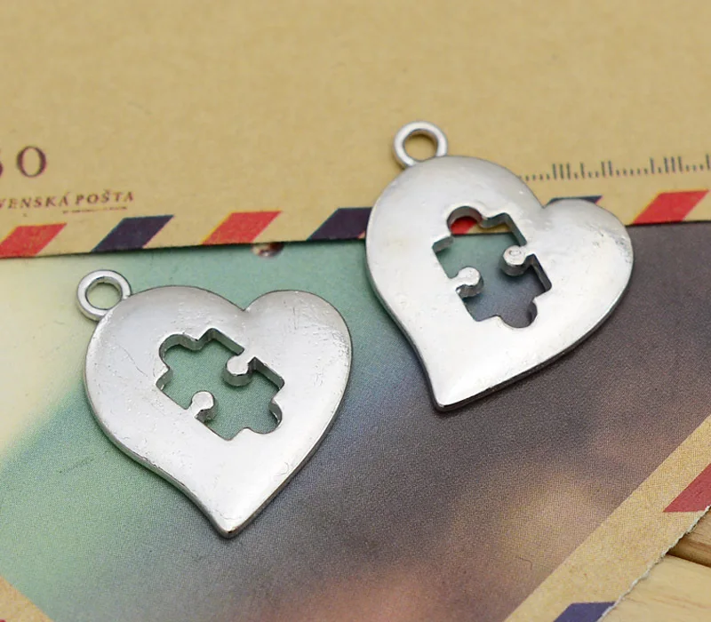 

50pcs--Puzzle Heart charms, Antique silver Puzzle Heart for Autism charms,Puzzle Piece pendant,DIY supplies, jewelry making