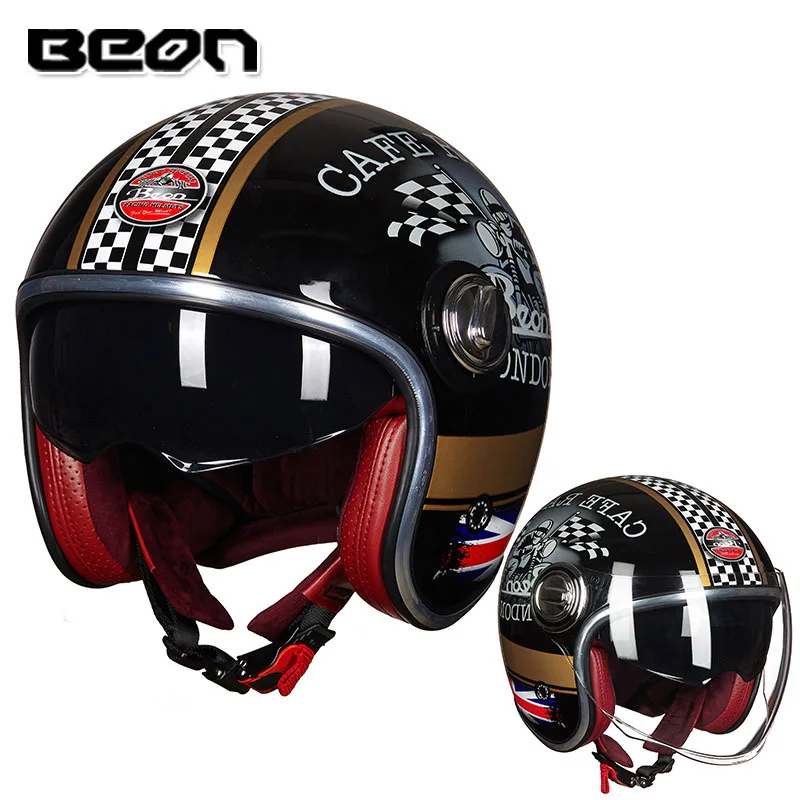 BEON Официальный магазин мотоциклетный шлем винтажный Мото шлем с открытым лицом Capacete E-Biker Ретро скутер шлем двойной козырек - Цвет: 7