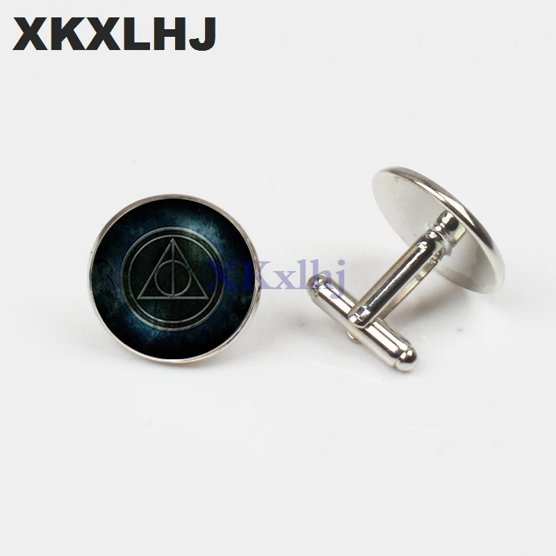 

XKXLHJ New Fashion Deathly Hallows Cufflinks Handmade H P Film Cufflink The Deathly Hallows Symbol For Men Shirt Cuff