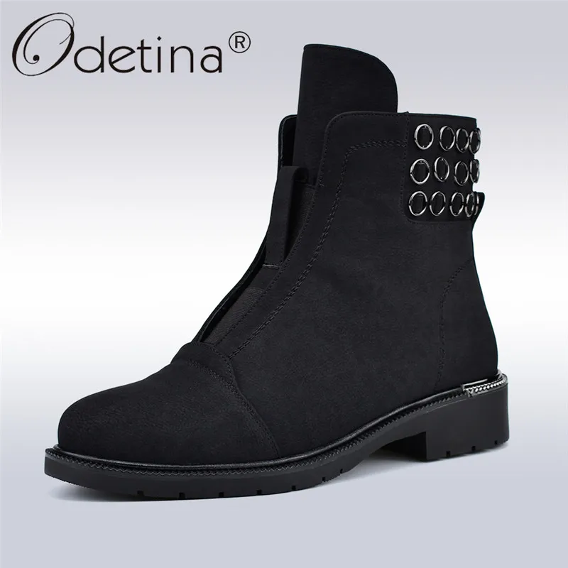 Odetina/осенне зимние Новые Модные ботильоны с металлическими кольцами женские
