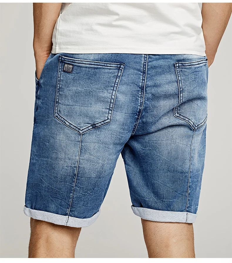 Summer Men Denim Shorts Cotton Elastic Waist Blue Color For Man Fashion Slim Fit Pocket Jeans Male Wear Short Trousers 2926