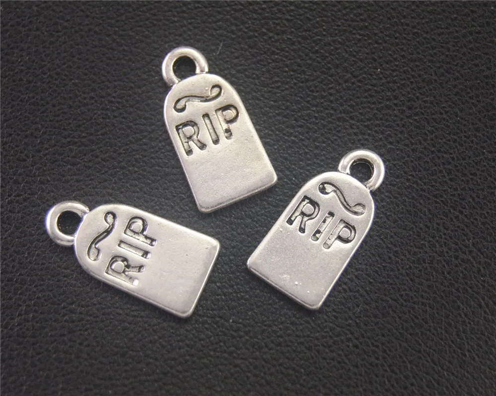 

15pcs Silver Color Halloween Gravestone RIP Charms Accessories For Jewelry Making 16X8mm A2004