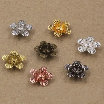 

100pcs 11mm Metal Brass Bead Caps 6 Colors Plated Filigree Wraps Flowers Base Connectors Charms For Jewelry Making