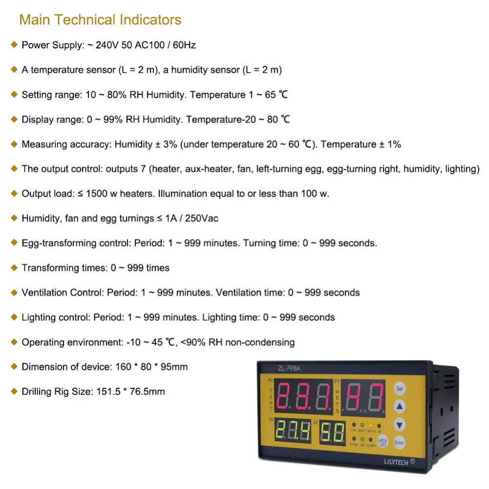 ZL-7918A цифровой контроллер инкубации птицы инкубатор термостат регулятор температуры и влажности