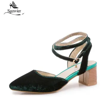 

Sgesvier Women Sandals Brand Med Heels Shoes Ankle Strap Summer Shoes Woman Plus Size Thick Heel Office Lady Sandals B185