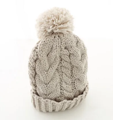 BomHCS толстое шерстяное плетеное универсальная Вязаная Шапка-бини женская зимняя вязаная шапка ручной работы - Цвет: Бежевый