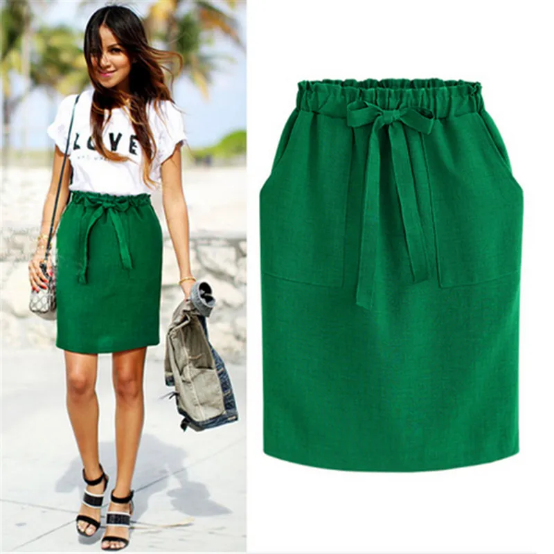 Летняя плотная плиссированная юбка для женщин, зеленая, черная, серая, зеленая, офисная, для леди, галстук-бабочка, пояс, юбка-карандаш, для девушек, эластичная талия, юбки для мальчиков