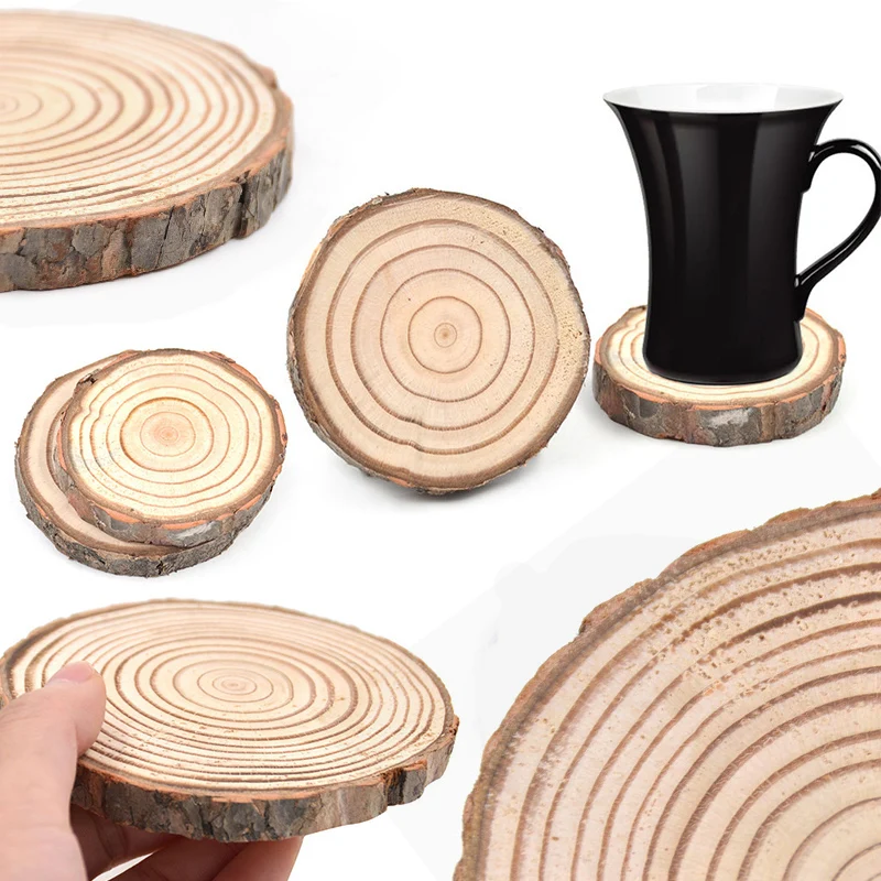 Natural Wooden Slice Cup Mat Coaster Tea Coffee Mug Drinks Round Holder Random