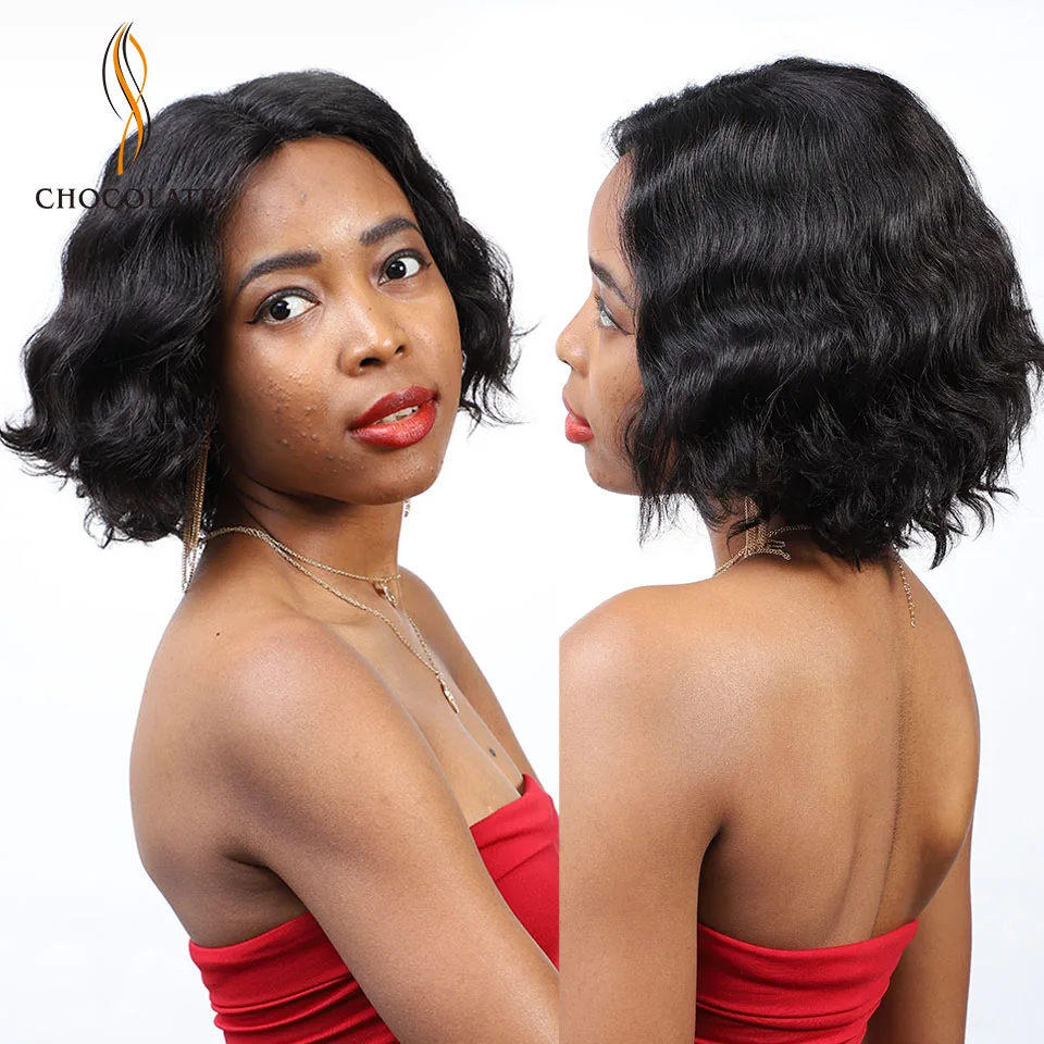 

CHOCOLATE Human Hair Wigs Brazilian Body Wave Lace Wig Front Remy Hair Wigs 10inches Hand Made Short Bob Lace Wigs for Women