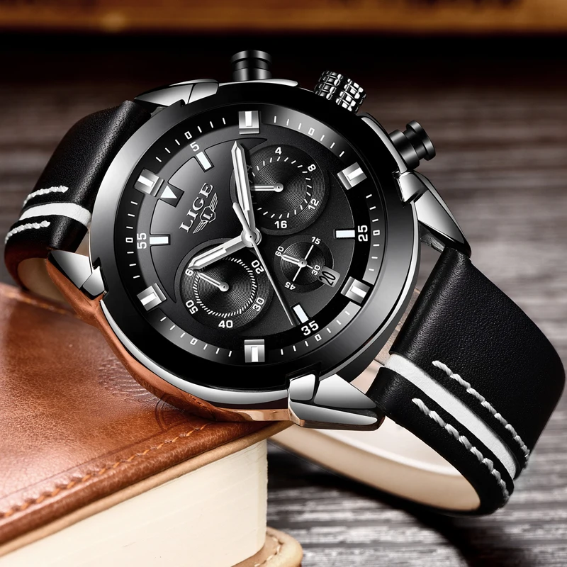 2018 New LIGE Mens Watches Top Brand Luxury Men's Military Sports Watch Men's Waterproof Leather Quartz Watch Relogio Masculino
