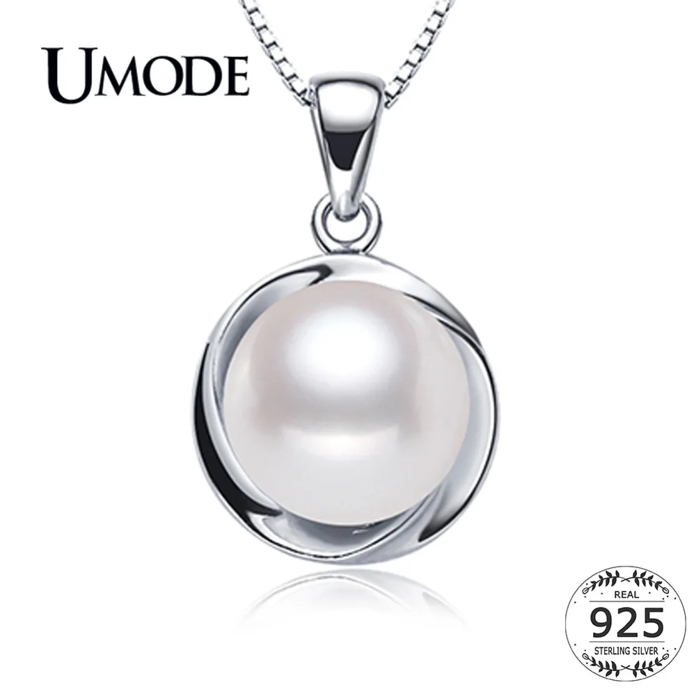 UMODE, 925 пробы Серебряное ожерелье с подвеской для женщин, ожерелье с натуральным жемчугом, ювелирное изделие, Colgantes Mujer Moda Cadenas de Plata AN0001