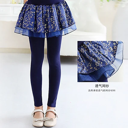 Style 2-blue Последние леггинсы для девочек обтягивающие штаны для девочек хлопковая Подростковая кружевная юбка-брюки, два предмета, Culotte, Весенняя детская юбка - Цвет: Style 2-blue
