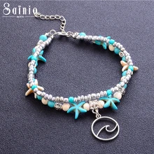 

Sainio Bohemian Wave Anklets For Women Vintage Multi Layer starfish Bead Anklet Leg Bracelet Sandals Charm Boho Jewelry
