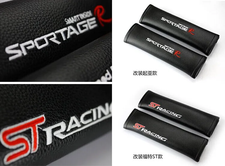 Murah 2 Pcs ST Sportage R Bantalan Bahu Benar Kulit Hitam Kursi Mobil Sabuk Penutup Bantal Untuk Melindungi Bahu