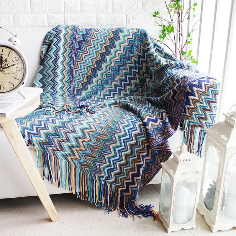 

Nordic Bohemia Ripple Throw Blanket Sofa Decorative Slipcover Cobertor Stitching Multifunction Stitching Blue Blankets For Beds