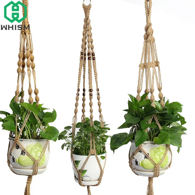 WHISM Hanging Basket Rope Macrame Plant Hanger Planter Holder Vintage