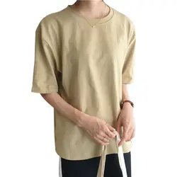 Высокое качество сплошной цвет свободная повседневная женская рубашка колледж Ветер o-образным вырезом с коротким рукавом Футболка