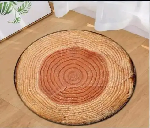 Wood Grain Printed Round Rug Computer Chair Floor Mat