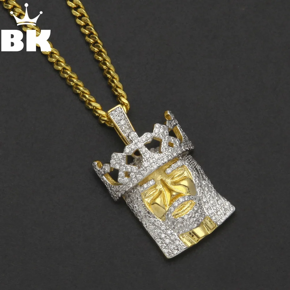 

Micro Pave AAA Cubic Zirconia Crown Jesus Pendant Gold Tone Silver Color Hip Hop Religious Mens Royal King Jesus Piece Jewelry
