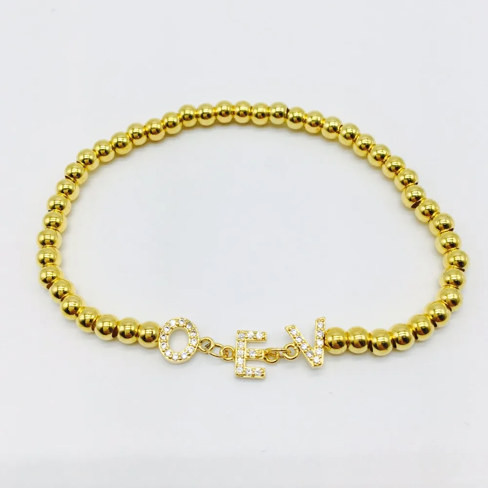 

FYB021 Beauty Mother Gifts for Etsy High Quality Copper Beaded Cubic Zirconia Personalized Name Jewelry Letter Bracelet