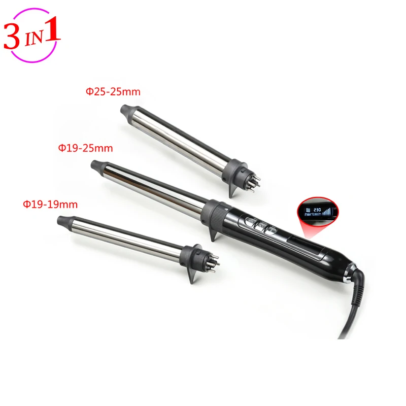 

HTG 3 IN 1 set Professional Hair Curler Curling Iron Curling Wand+LCD Display 3 barrels Big Waver HT100