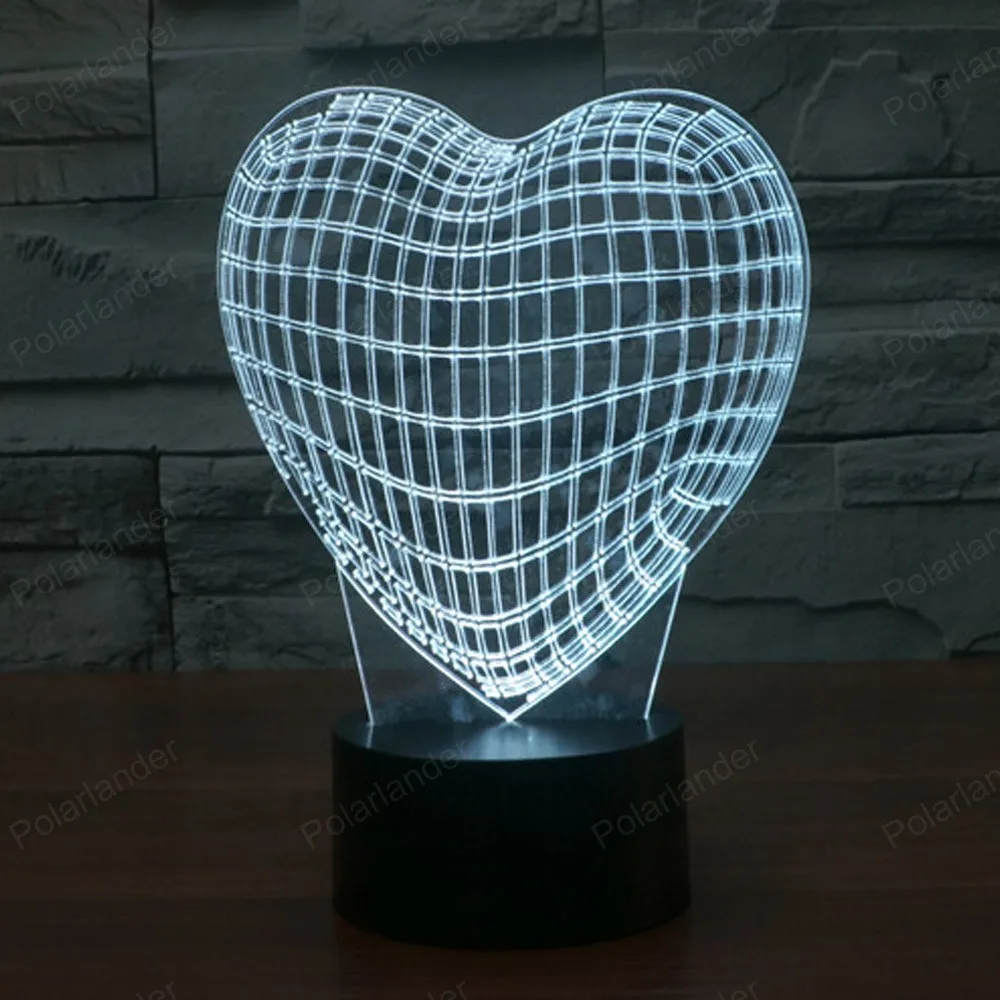 Красочный градиент ночник визуальный светодиодный свет Светодиодная лампа с сенсорным управлением сенсорный выключатель 3D огни Сердце Красочные Иллюзия светодиодные фонари