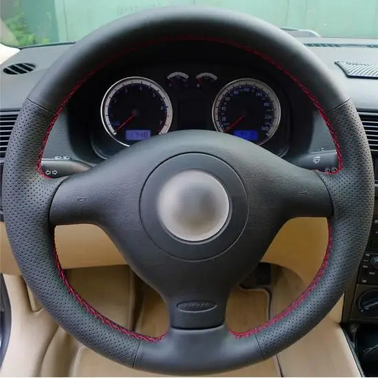 Puou черный чехол на руль из искусственной кожи для Volkswagen Golf 4 1998-2004 Passat B5 1996-2005 Polo сиденье Leon Fabia Free