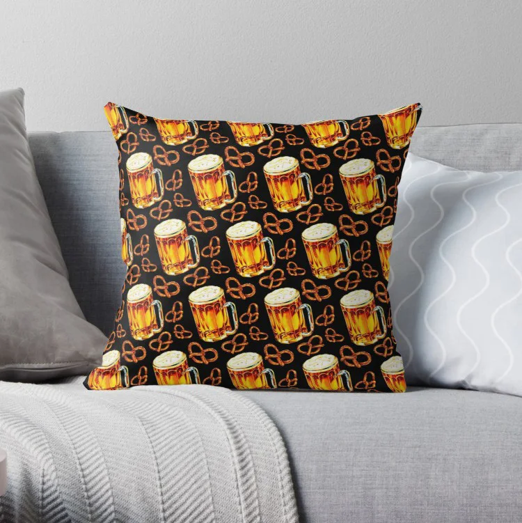

Beer Pretzel Pattern Pillow Covers Cases Pattern Nordic Cover Cushion Pillowcase Square Print