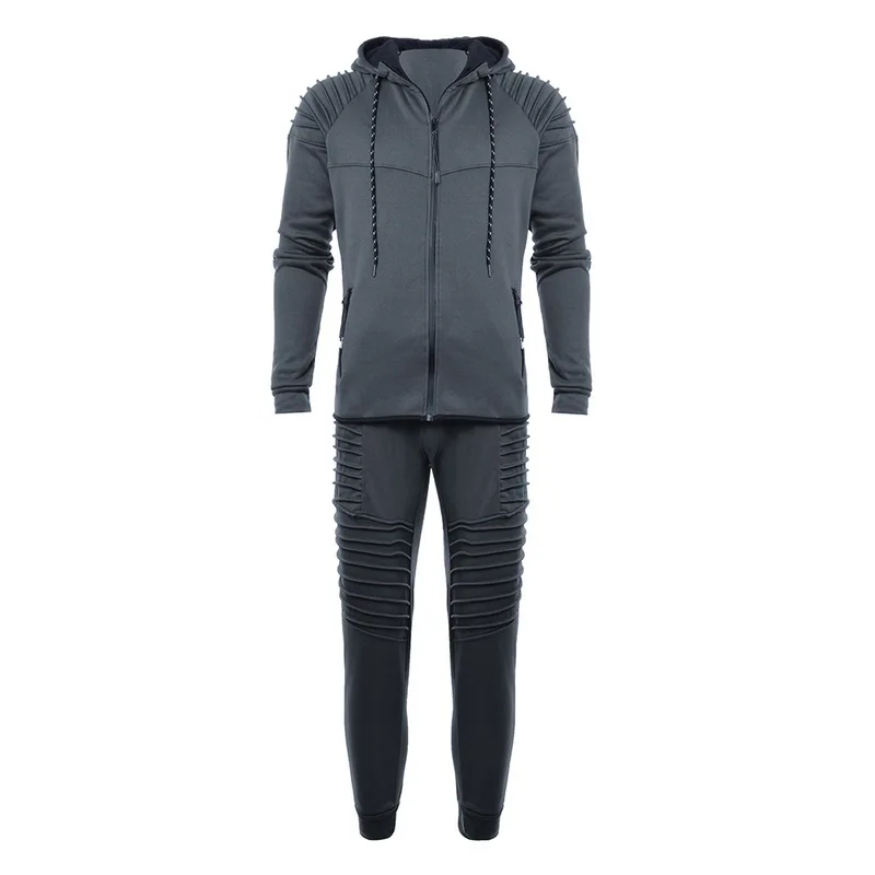 dark gray4 Новинка, мужской комплект с камуфляжным принтом, Повседневная Лоскутная куртка, мужской спортивный костюм из 2 предметов, спортивная одежда, толстовка, штаны, костюм - Цвет: dark gray4