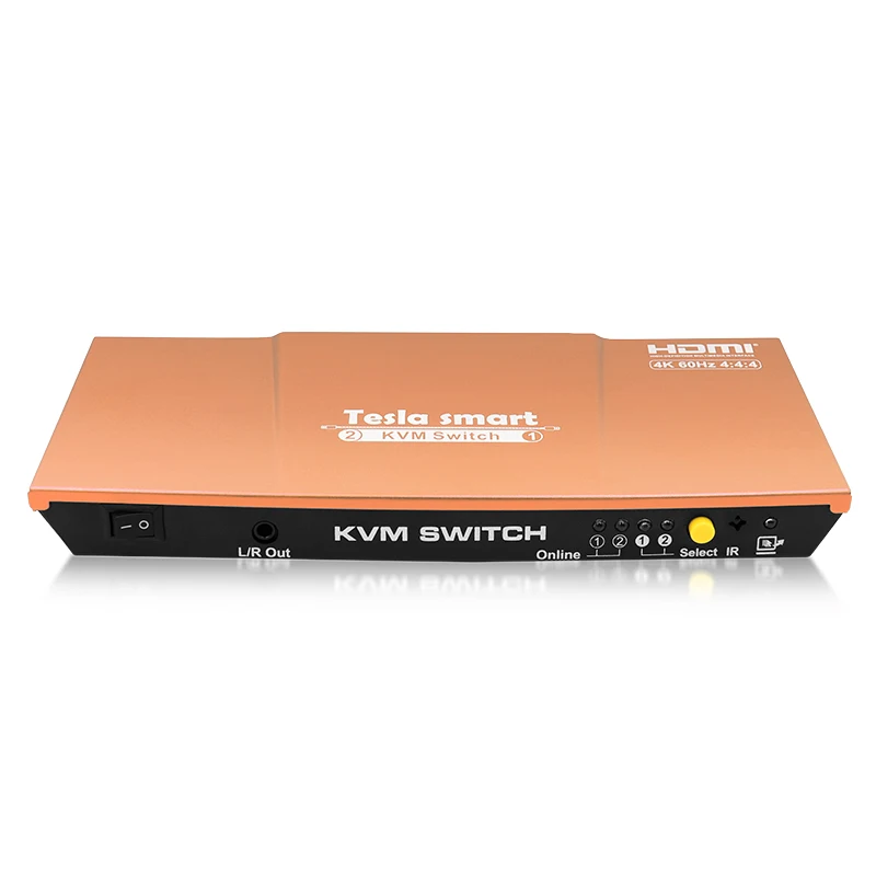

Gold Tesla smart HDMI 4K@60Hz High Quality USB HDMI KVM Switch 2 Port USB KVM HDMI Switch Support 4K*2K@60Hz Extra USB 2.0 Port