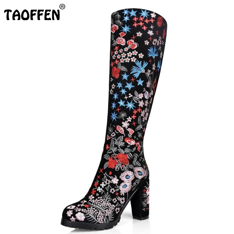 Women Boots Real Leather Knee Boots Ladies High Heel Embroidery Botas Mujer Winter Fashion Zipper Heeled Women Shoes Size 33-43 Women Boots Real Leather Knee Boots Ladies High Heel Embroidery Botas Mujer Winter Fashion Zipper Heeled Women Shoes Size 33-43