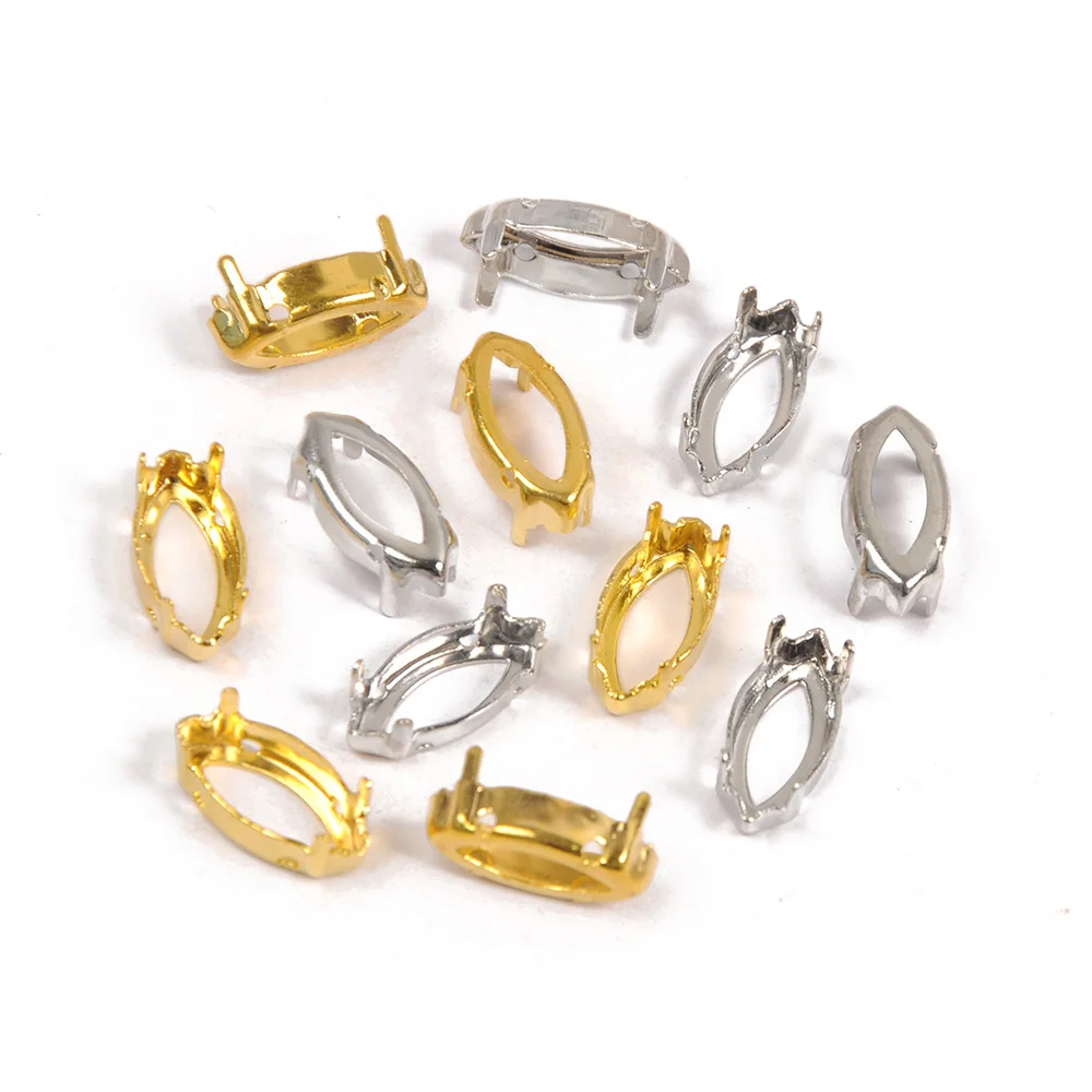 K9 кристально чистые Стразы Navette для пришивания драгоценных камней с серебристым золотым металлическим кольцом