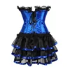 Victorian Corset Dress for Women Gothic Overbust Corset with Mini Tutu Sexy Lace Up Corset Skirt Showgirls Dancing Clothing Blue ► Photo 3/6