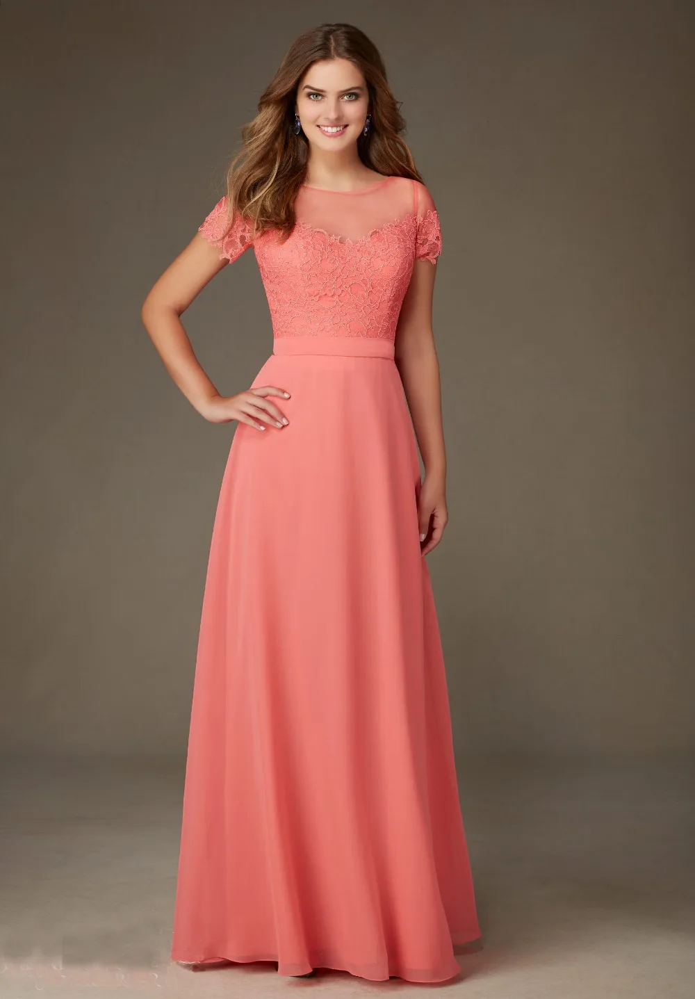 Wedding Peach Dresses popular sheer peach dress buy cheap lots from free shipping adorable floor length top lace back chiffon vestido madrinha wedding dress