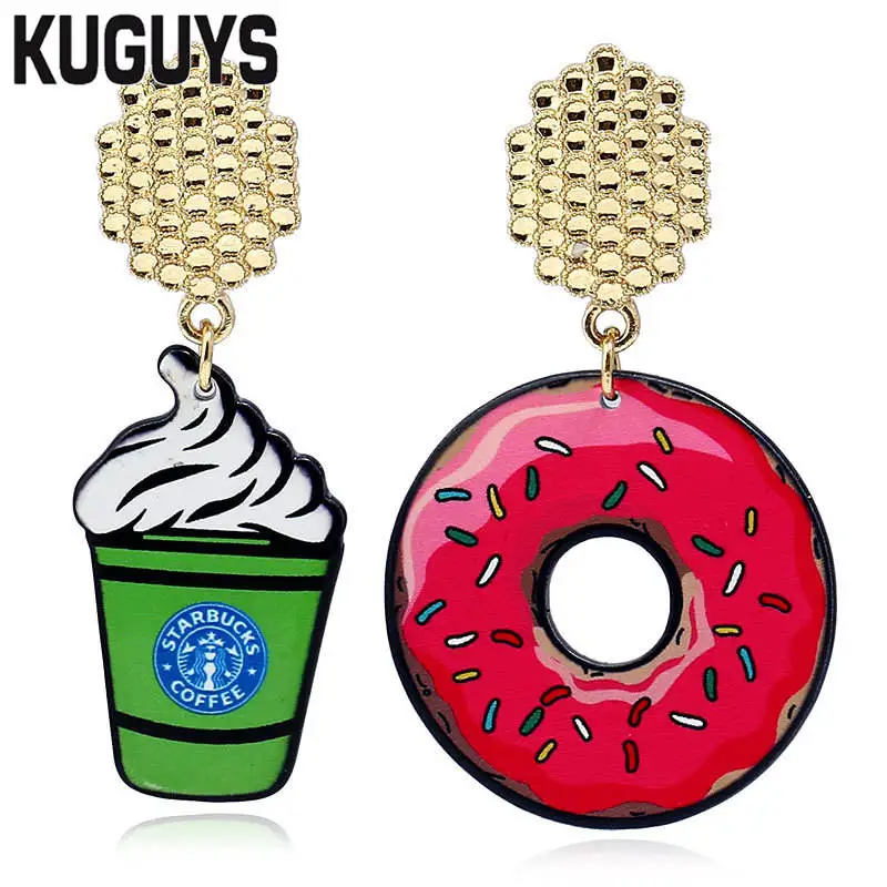 

KUGUYS Acrylic Food Hamburg Coke Drop Earrings for Women Brincos Coffee Donut Earring Woman Jewelry Pendientes Oorbellen