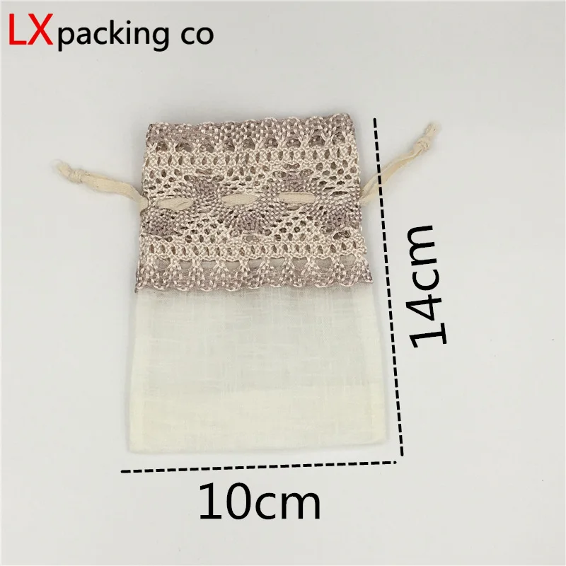20 шт. 10*14 см белый конопли прозрачного кружева Drawstring сумка маленький подарок сумка свадебное крестильное конфеты упаковка