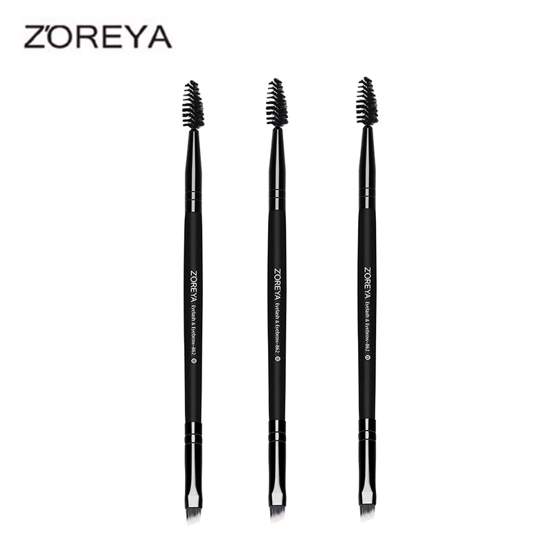 

ZOREYA Double Head Eye Makeup Brushes Eyelashes Eyebrow Brush Synthetic Hair Wooden Handle Beauty Makeup Brush Tool 3 Pcs/Lots