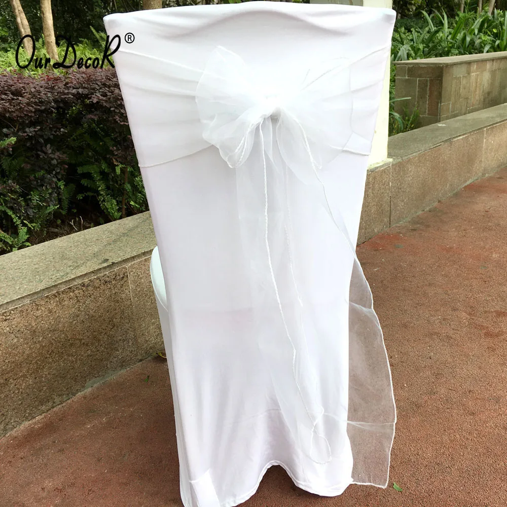 

100pcs/lot White Color Organza Chair Bands Sash Wedding Chair Sashes Bow Banquet Wedding Party Decoration