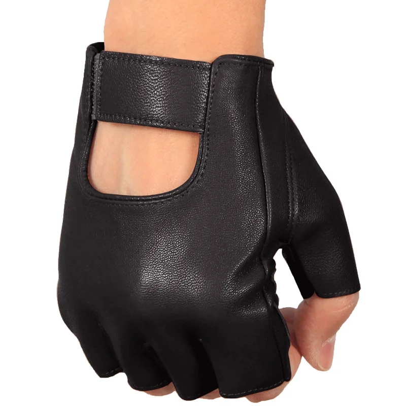 2019 New Semi-Fingers Gloves Male Female Pure Color Genuine Leather Half Finger Sheepskin Gloves Unisex Breathable Fitness NAN8