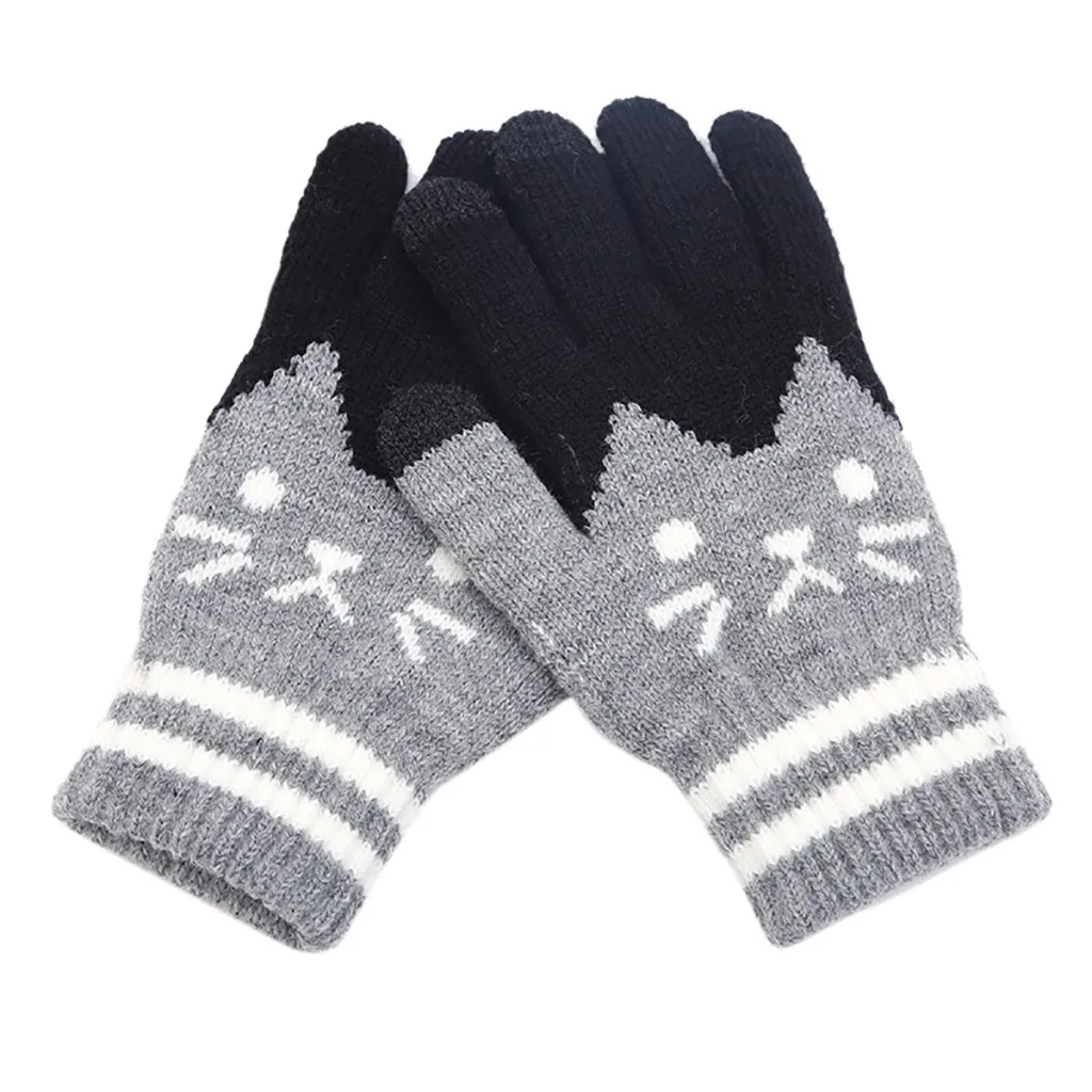 Winter Gloves Women Men Cut Cat Knit Touch Screen Fingers Click Screen Warm Fleece Glove Sensory Gloves Women Guantes Invierno - Цвет: Grey